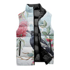 Australia Magpie Christmas Sleeveless Puffer Jacket Eucalyptus Aboriginal Watercolor Stylized - Aussie Hoodie