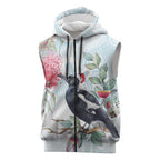 Australia Magpie Christmas Sleeveless Zip Hoodie Eucalyptus Aboriginal Watercolor Stylized LT14