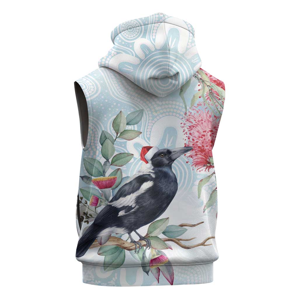 Australia Magpie Christmas Sleeveless Zip Hoodie Eucalyptus Aboriginal Watercolor Stylized LT14