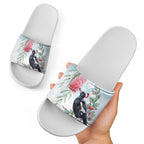 Australia Magpie Christmas Slide Sandals Eucalyptus Aboriginal Watercolor Stylized - Aussie Hoodie