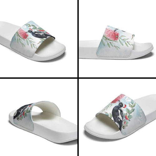 Australia Magpie Christmas Slide Sandals Eucalyptus Aboriginal Watercolor Stylized - Aussie Hoodie