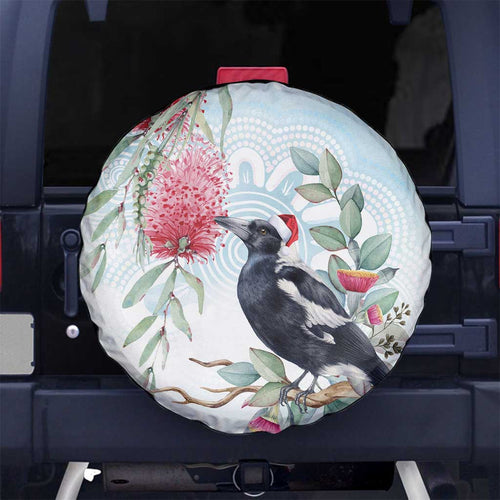 Australia Magpie Christmas Spare Tire Cover Eucalyptus Aboriginal Watercolor Stylized - Aussie Hoodie