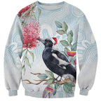 Australia Magpie Christmas Sweatshirt Eucalyptus Aboriginal Watercolor Stylized - Aussie Hoodie