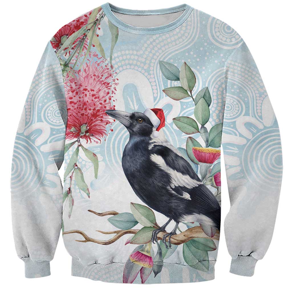 Australia Magpie Christmas Sweatshirt Eucalyptus Aboriginal Watercolor Stylized - Aussie Hoodie