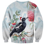 Australia Magpie Christmas Sweatshirt Eucalyptus Aboriginal Watercolor Stylized - Aussie Hoodie
