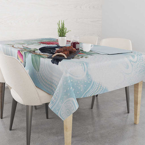 Australia Magpie Christmas Tablecloth Eucalyptus Aboriginal Watercolor Stylized - Aussie Hoodie