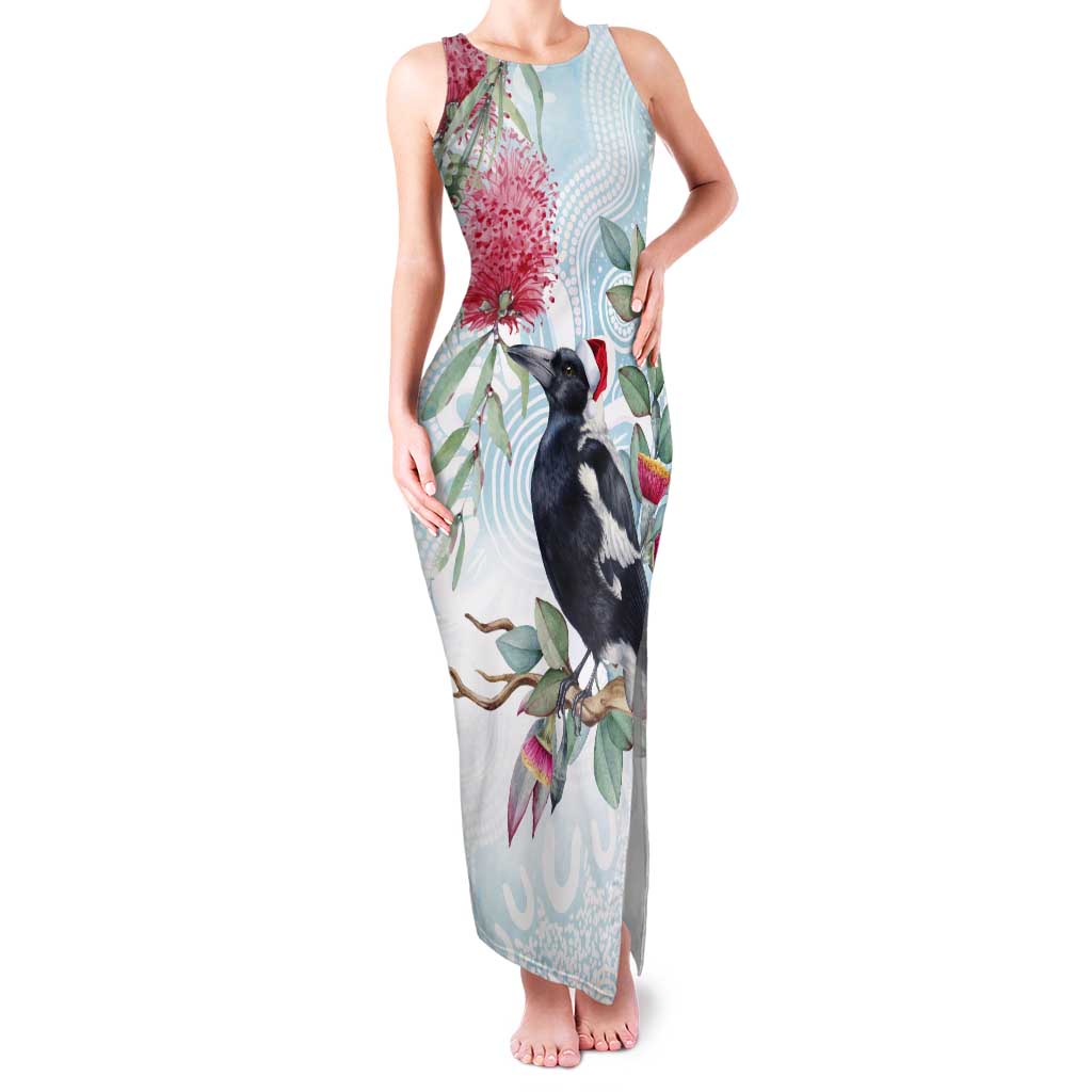 Australia Magpie Christmas Tank Maxi Dress Eucalyptus Aboriginal Watercolor Stylized - Aussie Hoodie