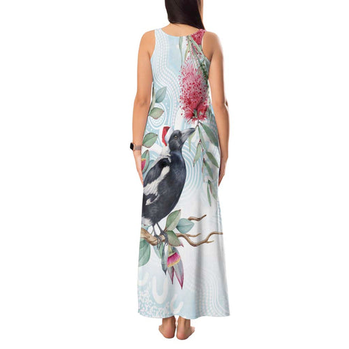 Australia Magpie Christmas Tank Maxi Dress Eucalyptus Aboriginal Watercolor Stylized - Aussie Hoodie