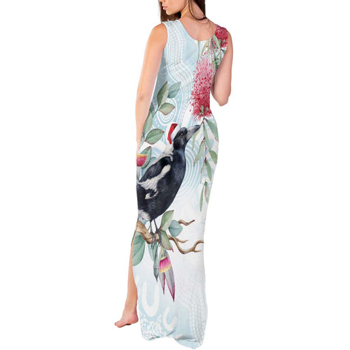 Australia Magpie Christmas Tank Maxi Dress Eucalyptus Aboriginal Watercolor Stylized - Aussie Hoodie