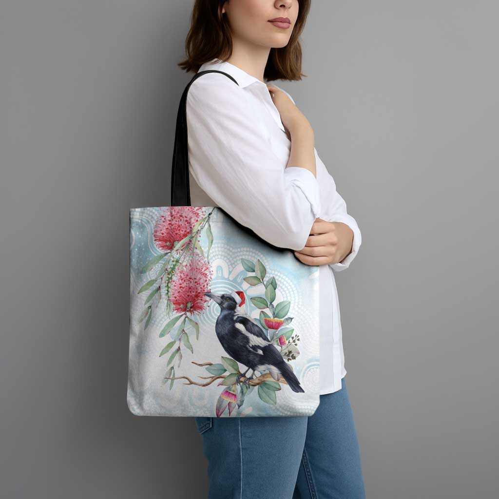 Australia Magpie Christmas Tote Bag Eucalyptus Aboriginal Watercolor Stylized - Aussie Hoodie
