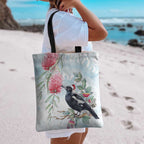 Australia Magpie Christmas Tote Bag Eucalyptus Aboriginal Watercolor Stylized - Aussie Hoodie