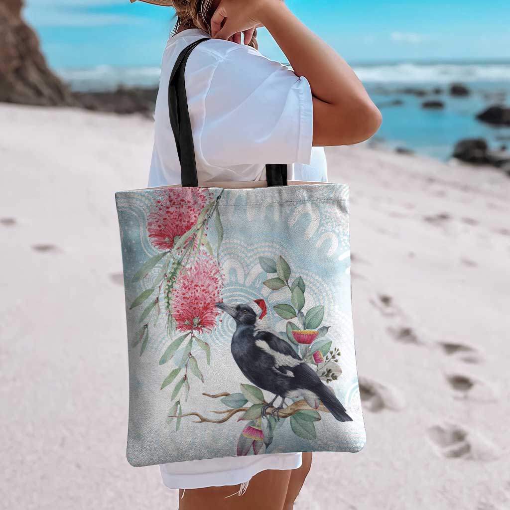 Australia Magpie Christmas Tote Bag Eucalyptus Aboriginal Watercolor Stylized - Aussie Hoodie