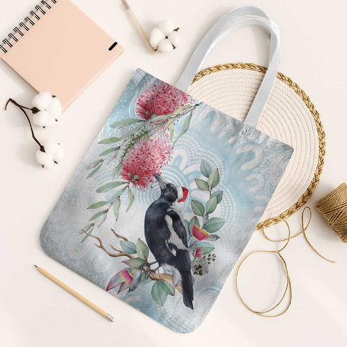 Australia Magpie Christmas Tote Bag Eucalyptus Aboriginal Watercolor Stylized - Aussie Hoodie