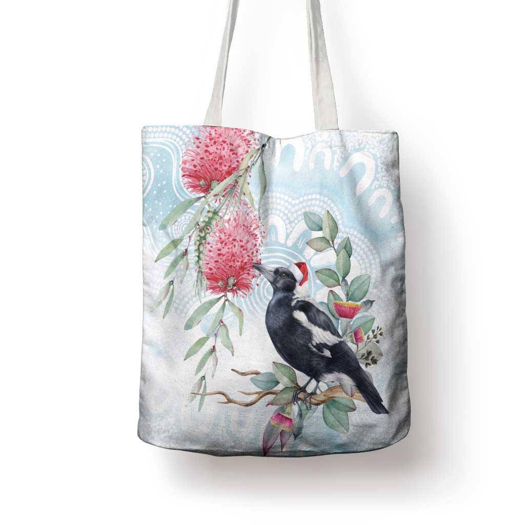 Australia Magpie Christmas Tote Bag Eucalyptus Aboriginal Watercolor Stylized - Aussie Hoodie