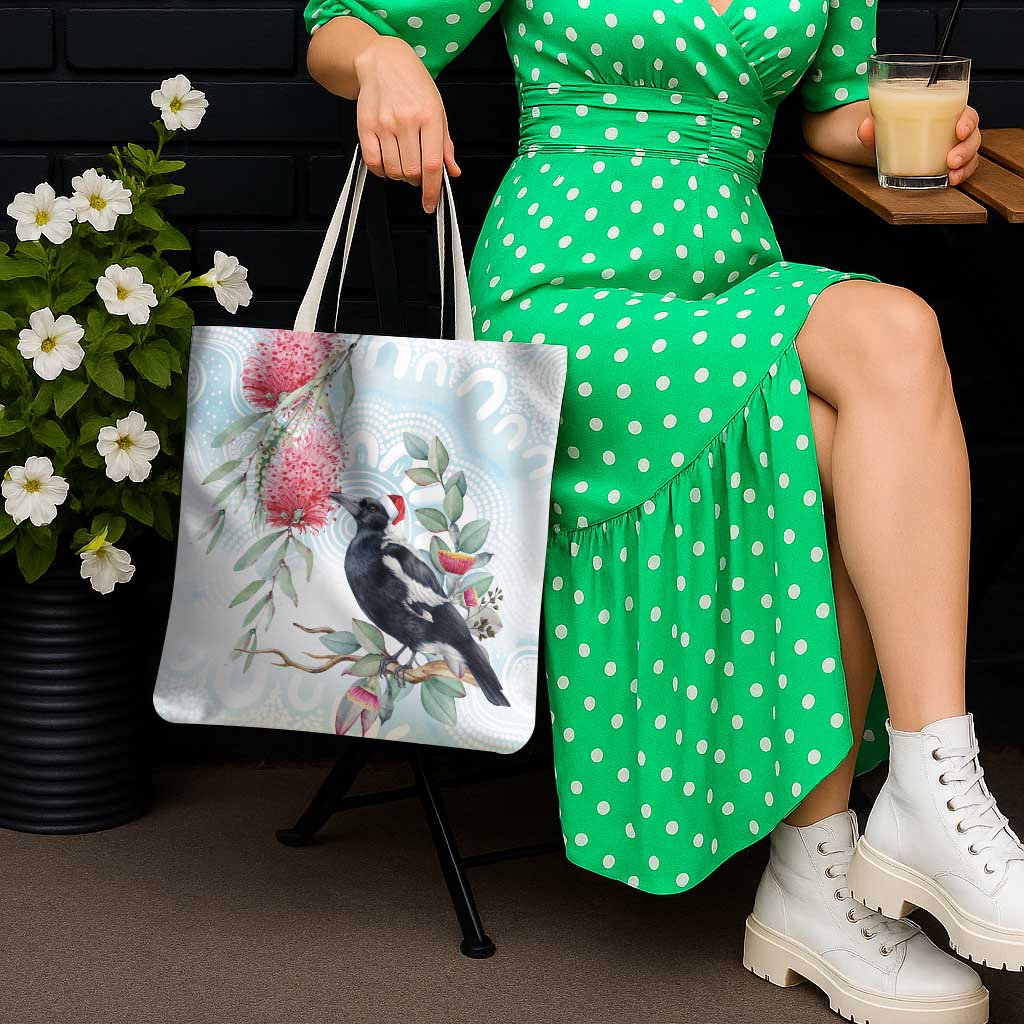 Australia Magpie Christmas Tote Bag Eucalyptus Aboriginal Watercolor Stylized - Aussie Hoodie