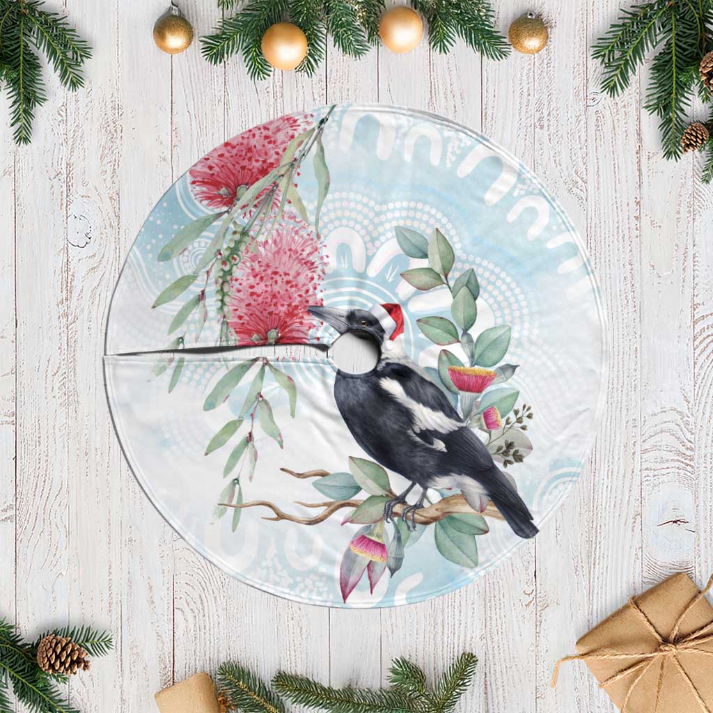 Australia Magpie Christmas Tree Skirt Eucalyptus Aboriginal Watercolor Stylized - Aussie Hoodie