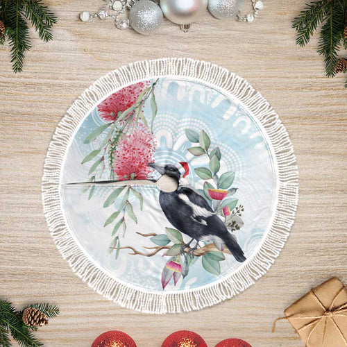 Australia Magpie Christmas Tree Skirt Eucalyptus Aboriginal Watercolor Stylized - Aussie Hoodie