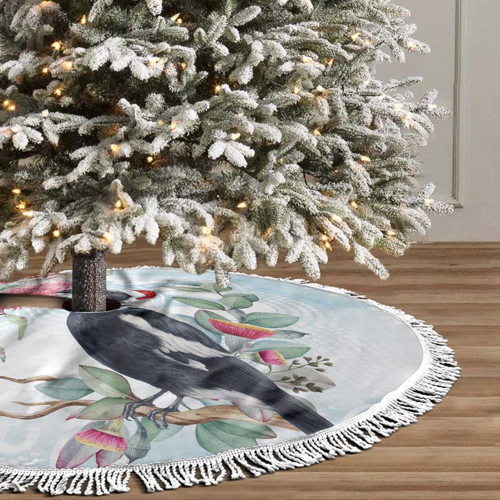 Australia Magpie Christmas Tree Skirt Eucalyptus Aboriginal Watercolor Stylized - Aussie Hoodie
