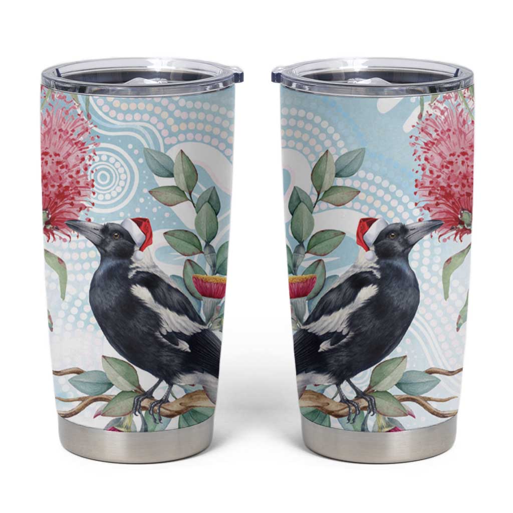 Australia Magpie Christmas Tumbler Cup Eucalyptus Aboriginal Watercolor Stylized - Aussie Hoodie