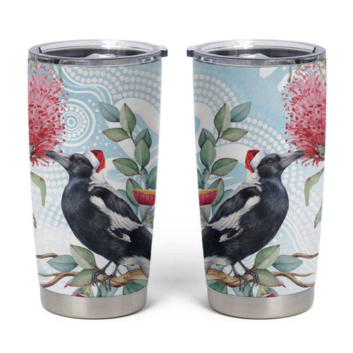 Australia Magpie Christmas Tumbler Cup Eucalyptus Aboriginal Watercolor Stylized - Aussie Hoodie