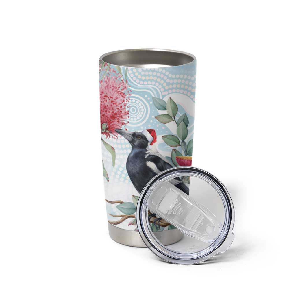 Australia Magpie Christmas Tumbler Cup Eucalyptus Aboriginal Watercolor Stylized - Aussie Hoodie