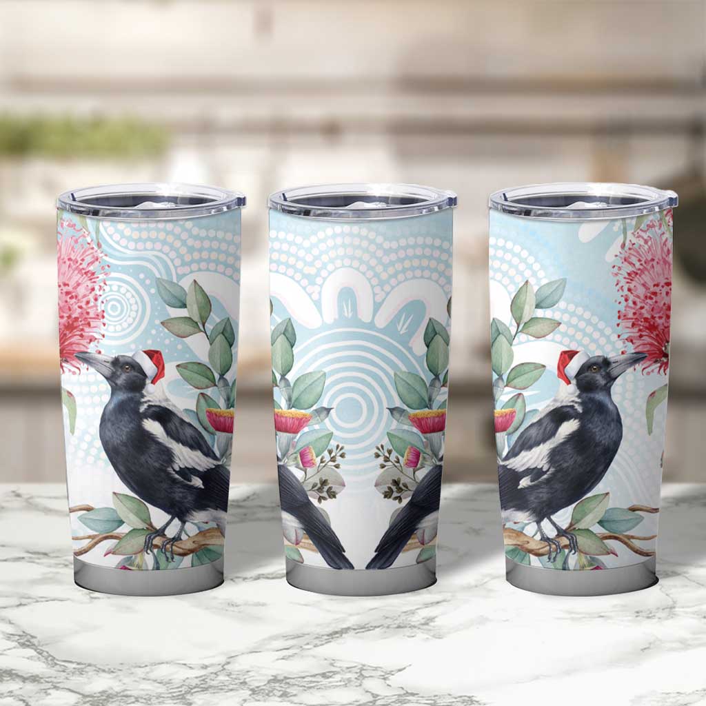 Australia Magpie Christmas Tumbler Cup Eucalyptus Aboriginal Watercolor Stylized - Aussie Hoodie