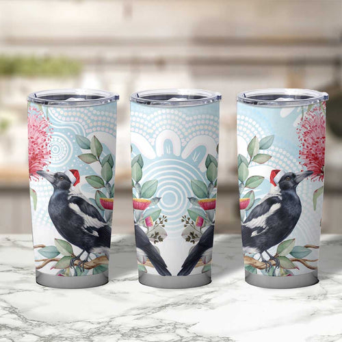 Australia Magpie Christmas Tumbler Cup Eucalyptus Aboriginal Watercolor Stylized - Aussie Hoodie