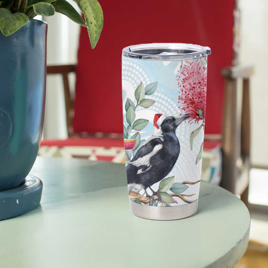 Australia Magpie Christmas Tumbler Cup Eucalyptus Aboriginal Watercolor Stylized - Aussie Hoodie