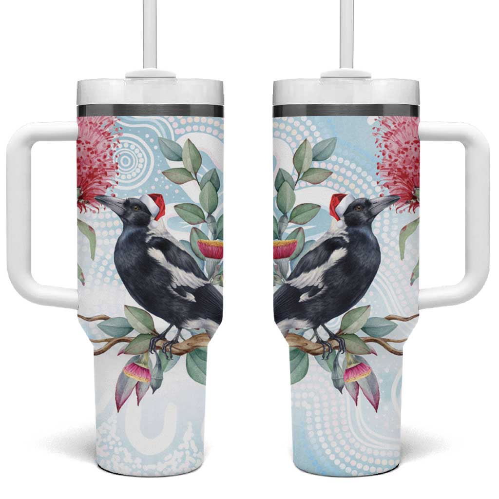 Australia Magpie Christmas Tumbler With Handle Eucalyptus Aboriginal Watercolor Stylized - Aussie Hoodie