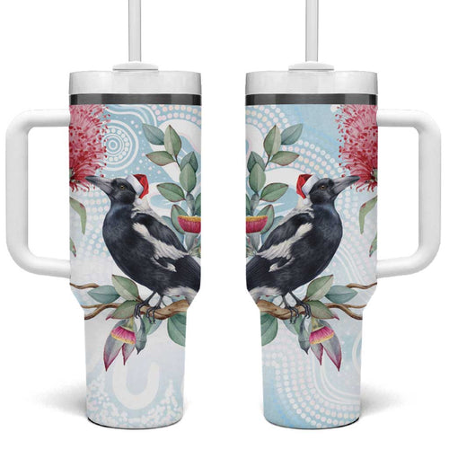 Australia Magpie Christmas Tumbler With Handle Eucalyptus Aboriginal Watercolor Stylized - Aussie Hoodie