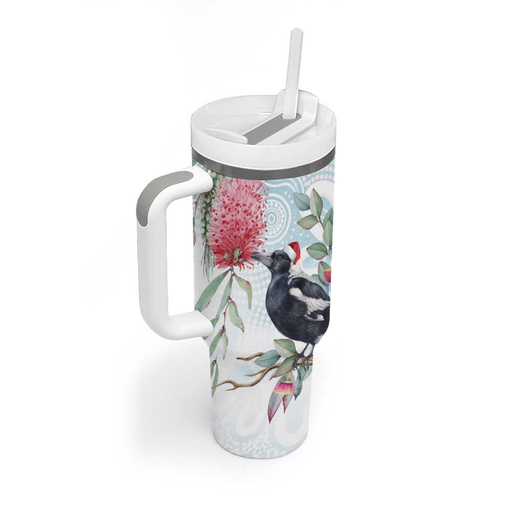 Australia Magpie Christmas Tumbler With Handle Eucalyptus Aboriginal Watercolor Stylized - Aussie Hoodie
