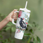 Australia Magpie Christmas Tumbler With Handle Eucalyptus Aboriginal Watercolor Stylized - Aussie Hoodie