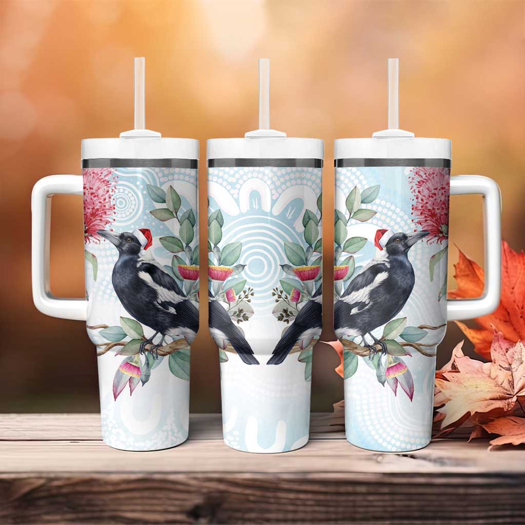 Australia Magpie Christmas Tumbler With Handle Eucalyptus Aboriginal Watercolor Stylized - Aussie Hoodie