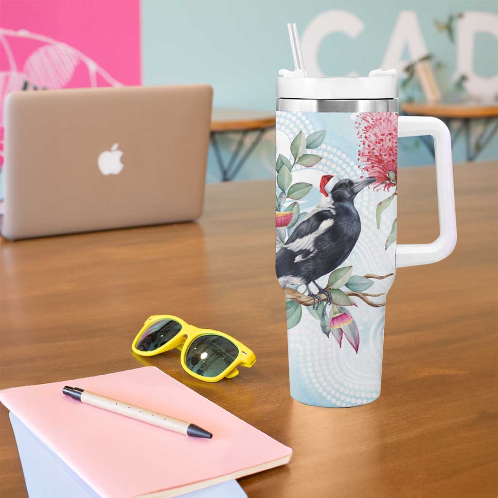 Australia Magpie Christmas Tumbler With Handle Eucalyptus Aboriginal Watercolor Stylized - Aussie Hoodie