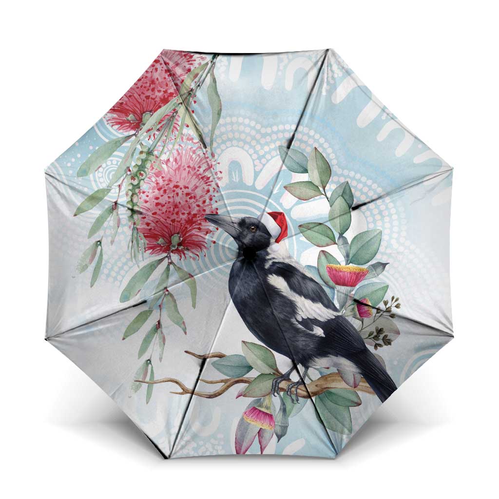 Australia Magpie Christmas Umbrella Eucalyptus Aboriginal Watercolor Stylized - Aussie Hoodie