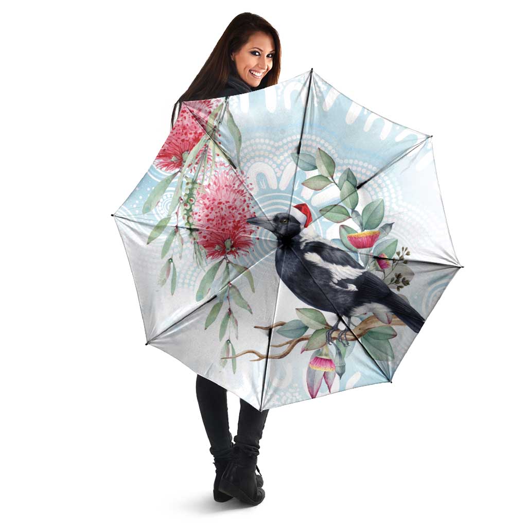 Australia Magpie Christmas Umbrella Eucalyptus Aboriginal Watercolor Stylized - Aussie Hoodie