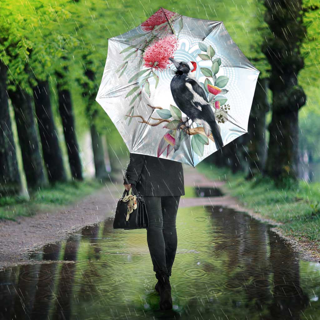 Australia Magpie Christmas Umbrella Eucalyptus Aboriginal Watercolor Stylized - Aussie Hoodie