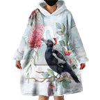 Australia Magpie Christmas Wearable Blanket Hoodie Eucalyptus Aboriginal Watercolor Stylized - Aussie Hoodie