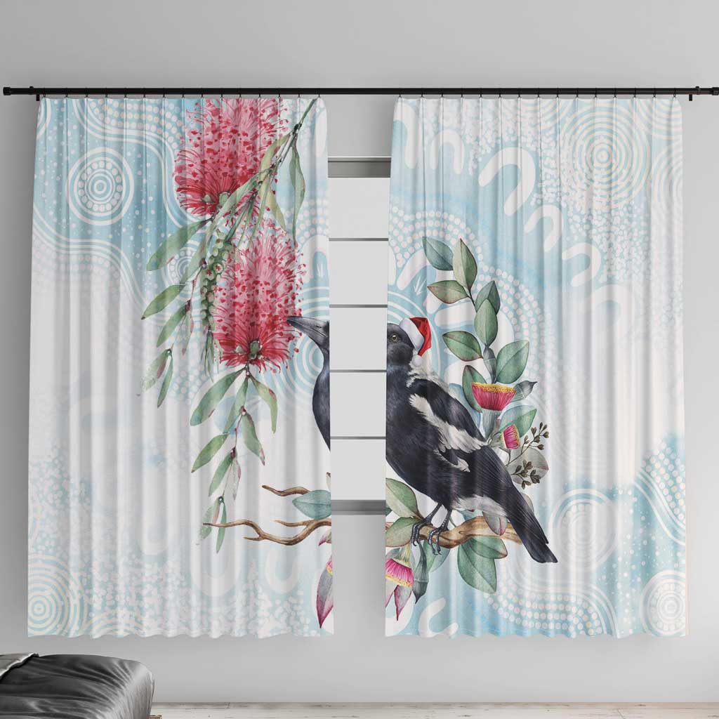 Australia Magpie Christmas Window Curtain Eucalyptus Aboriginal Watercolor Stylized - Aussie Hoodie