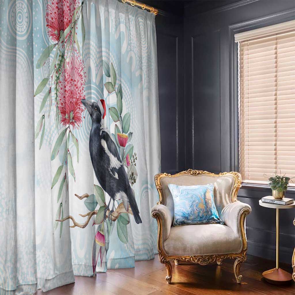 Australia Magpie Christmas Window Curtain Eucalyptus Aboriginal Watercolor Stylized - Aussie Hoodie