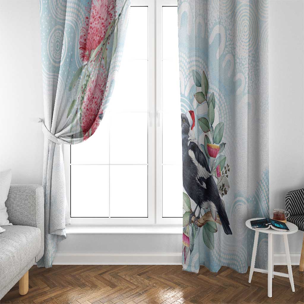 Australia Magpie Christmas Window Curtain Eucalyptus Aboriginal Watercolor Stylized - Aussie Hoodie