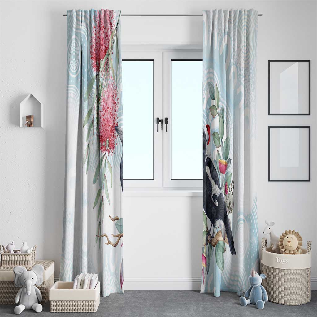 Australia Magpie Christmas Window Curtain Eucalyptus Aboriginal Watercolor Stylized - Aussie Hoodie