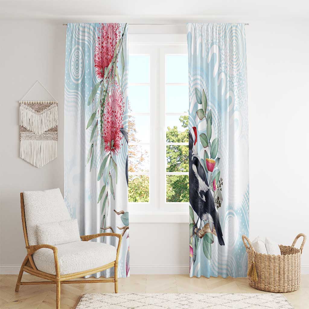Australia Magpie Christmas Window Curtain Eucalyptus Aboriginal Watercolor Stylized - Aussie Hoodie