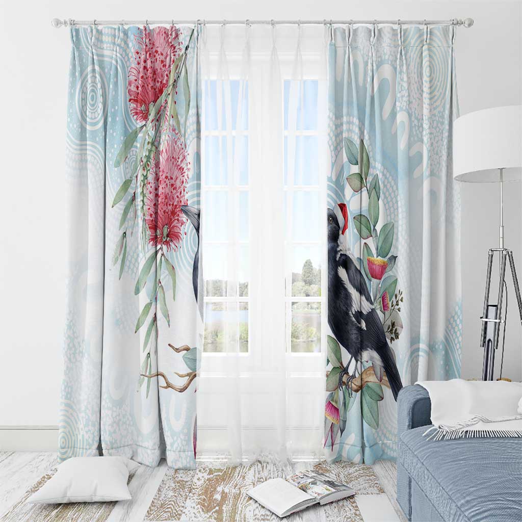 Australia Magpie Christmas Window Curtain Eucalyptus Aboriginal Watercolor Stylized - Aussie Hoodie