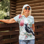 Australia Magpie Christmas Women Polo Shirt Eucalyptus Aboriginal Watercolor Stylized - Aussie Hoodie
