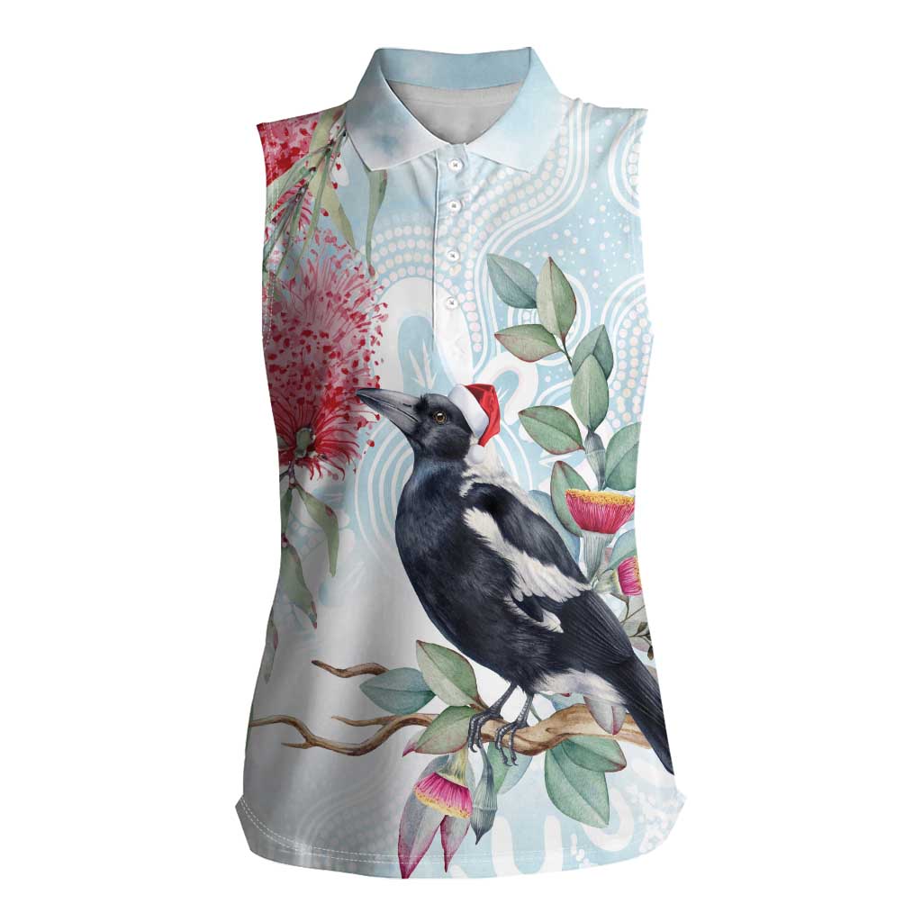 Australia Magpie Christmas Women Sleeveless Polo Shirt Eucalyptus Aboriginal Watercolor Stylized - Aussie Hoodie