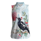 Australia Magpie Christmas Women Sleeveless Polo Shirt Eucalyptus Aboriginal Watercolor Stylized - Aussie Hoodie