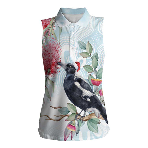 Australia Magpie Christmas Women Sleeveless Polo Shirt Eucalyptus Aboriginal Watercolor Stylized - Aussie Hoodie