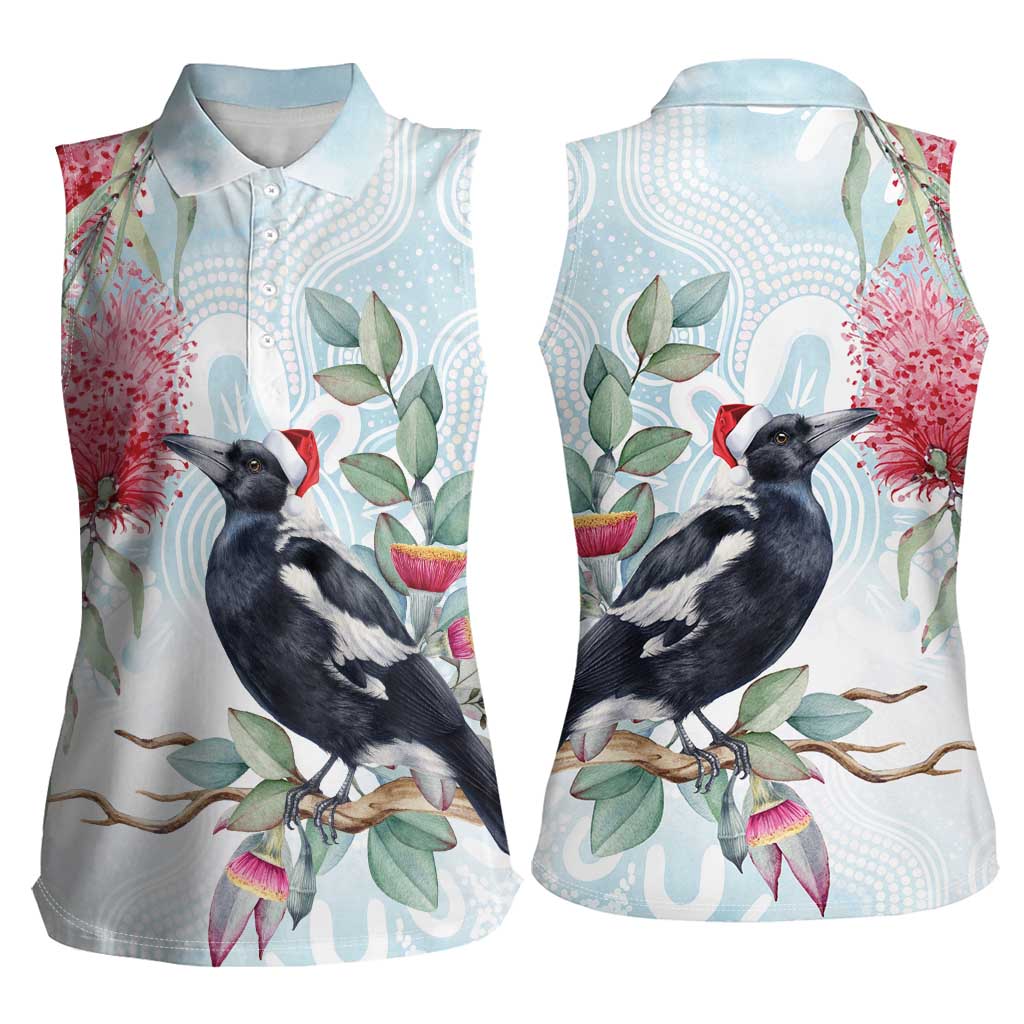 Australia Magpie Christmas Women Sleeveless Polo Shirt Eucalyptus Aboriginal Watercolor Stylized - Aussie Hoodie