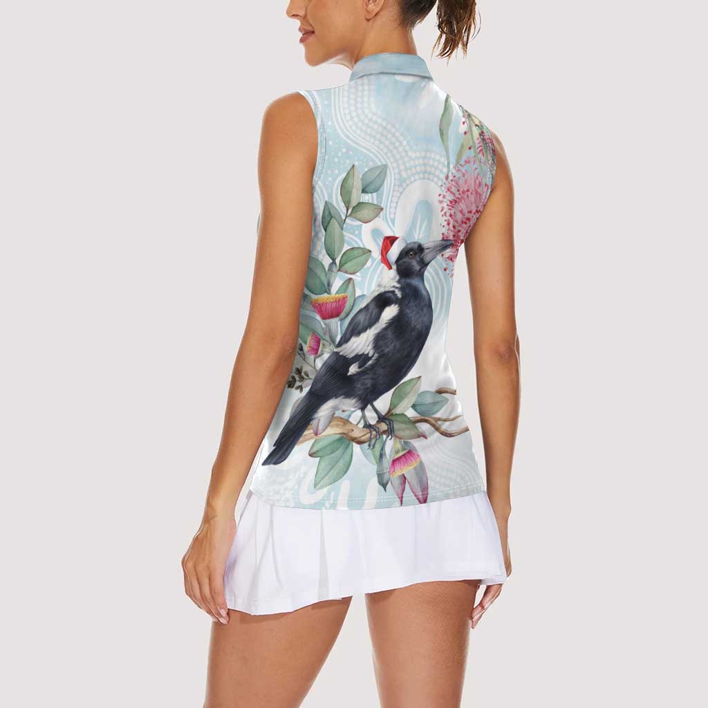 Australia Magpie Christmas Women Sleeveless Polo Shirt Eucalyptus Aboriginal Watercolor Stylized - Aussie Hoodie